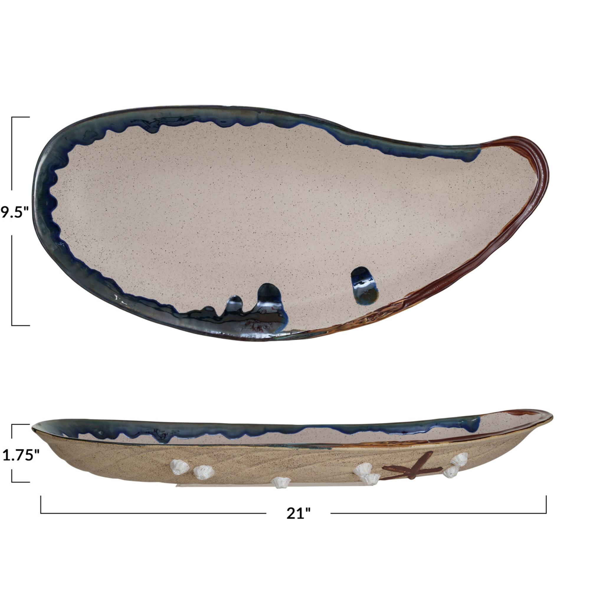 Hello Honey® 21" Cream Stoneware Shell Plate with Reactive Glaze